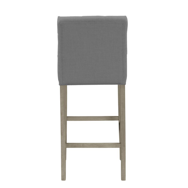 Glamour Home Set of 2 Alee Gray Fabric Bar Stool with Tufted Buttons and Wood Legs