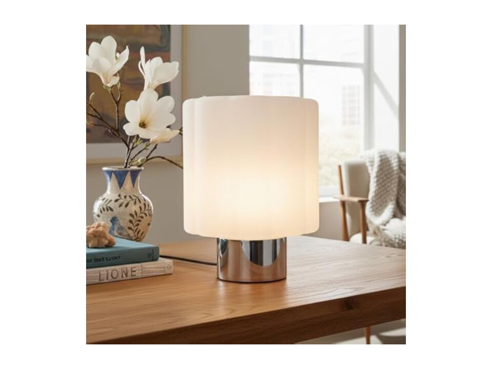 LED Modern Metal Glass Table Lamp For Living Room Bedroom Bedside White