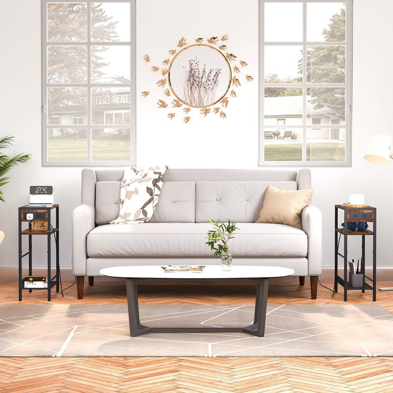 Compact Side Table with Charging Station for Living Room or Bedroom- Brown image number 5