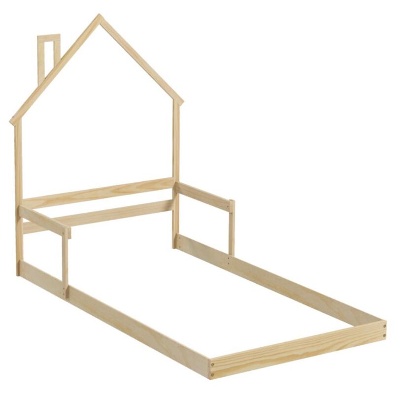 Hivvago Twin Size Floor Bed with Chimney and Headboard and Handrail