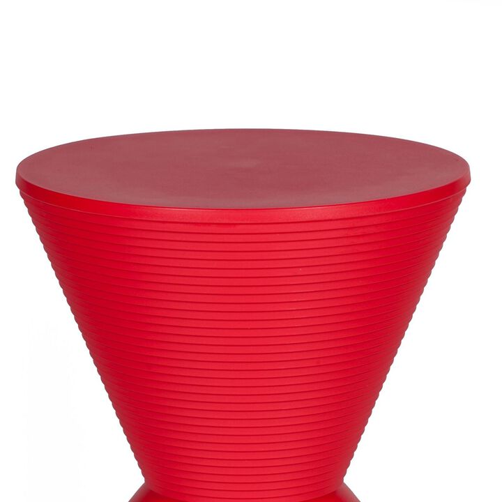 Hillary 17 Inch Side Table, Indoor Outdoor, Hourglass Shape, Red Finish - Benzara
