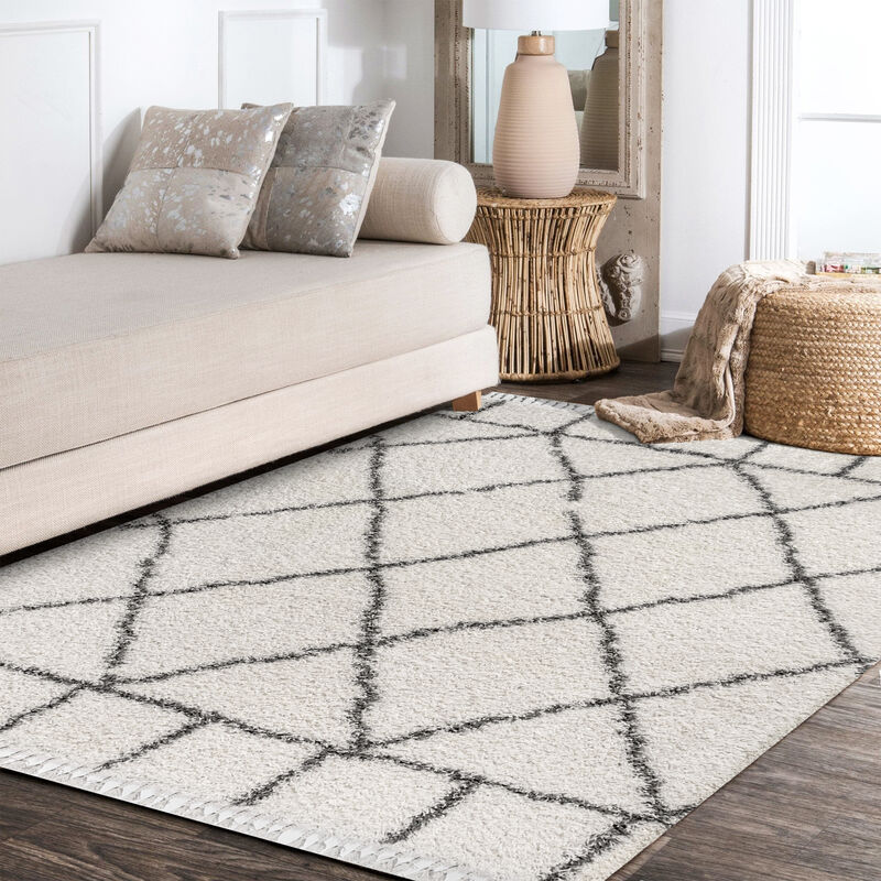 Mercer Shag Plush Tassel Moroccan Geometric Trellis Area Rug