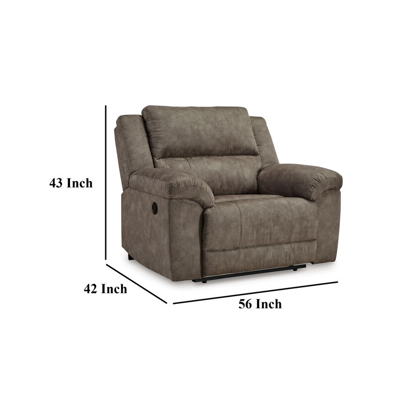 Larson Manual Recliner Oversize Chair, Brown Faux Leather, Pillow Arms - Benzara