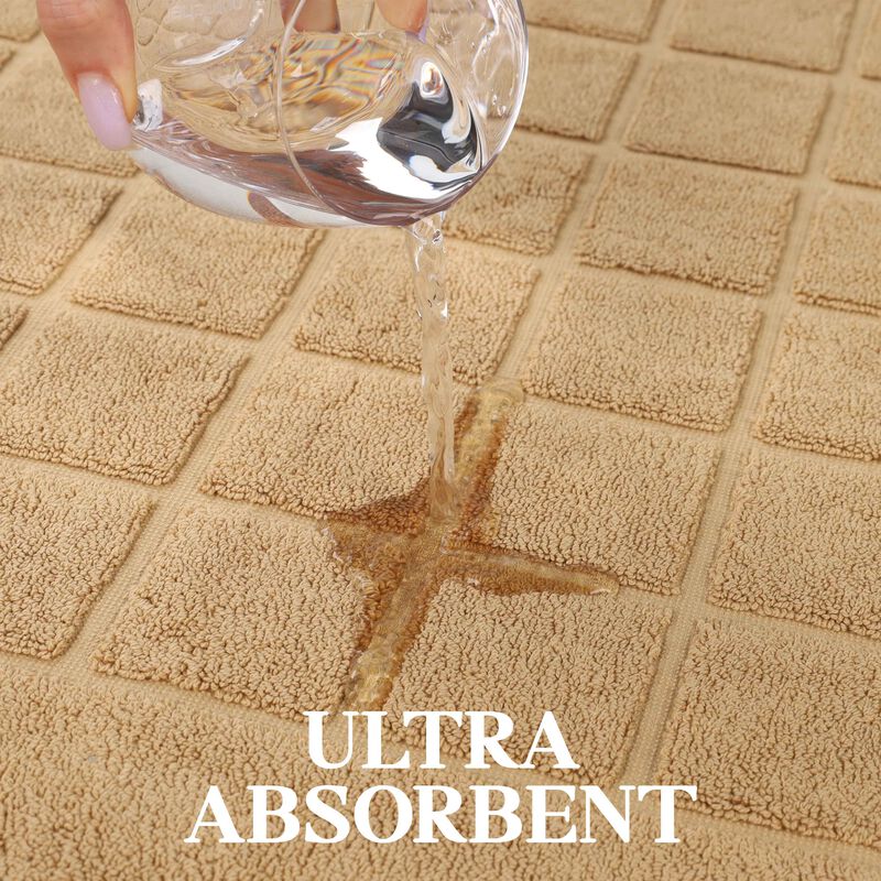 Washable Cotton Checkered Bath Rug Set of 2 for Bathrooms image number 4