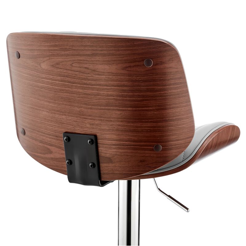 Adjustable Gray Faux Leather and Walnut Wood with Chrome Finish Bar Stool image number 5