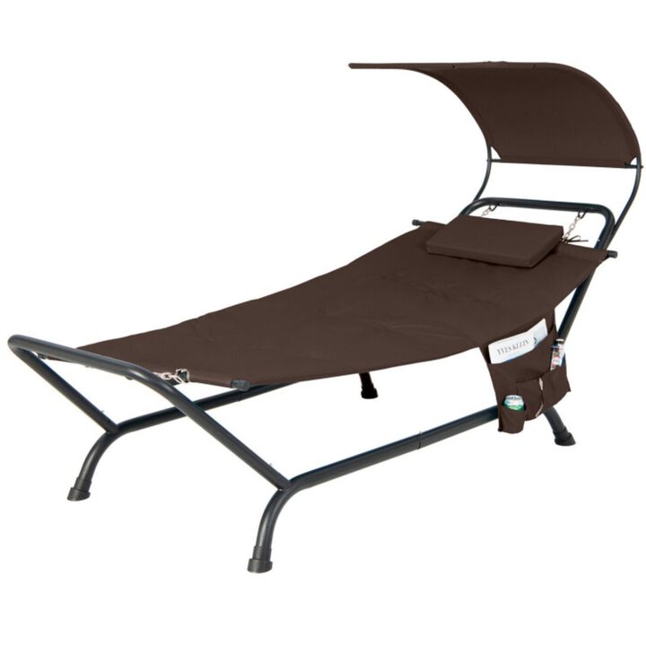 Hivvago Patio Hanging Chaise Lounge Chair with Canopy Cushion Pillow and Storage Bag