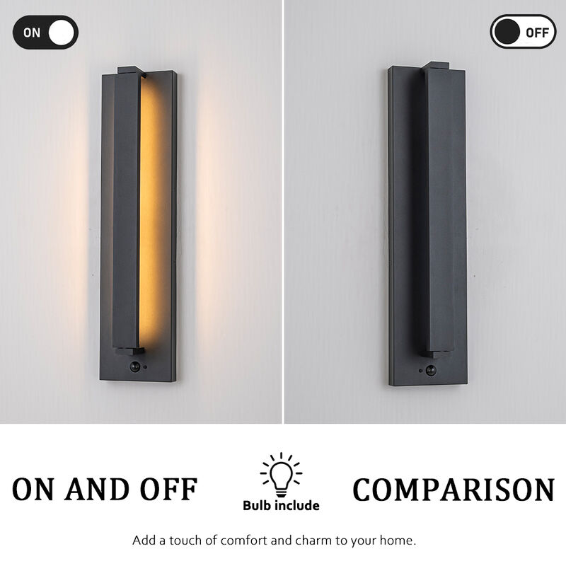 H20" Modern Motion Sensor Outdoor Wall Light 23W Integrated LED Wall Sconce in Matte Black Iron Large Exterior Light Fixture for Porch Garage Patio image number 5