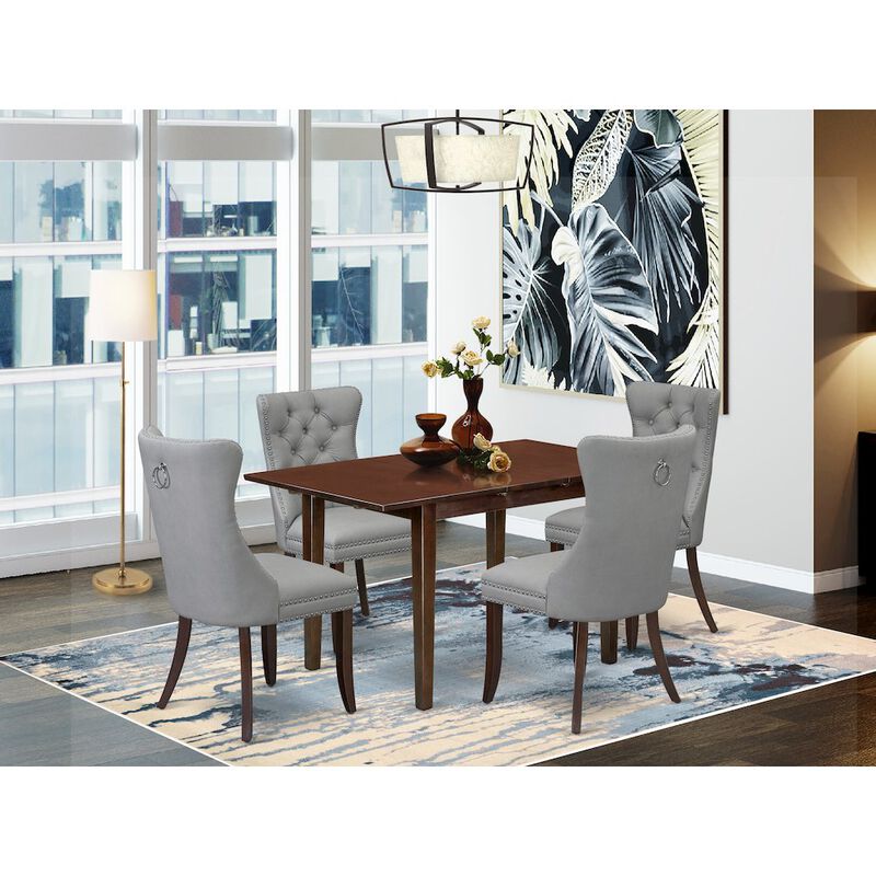 5 Piece Kitchen Table Set Contains a Rectangle Dining Table with Butterfly Leaf
