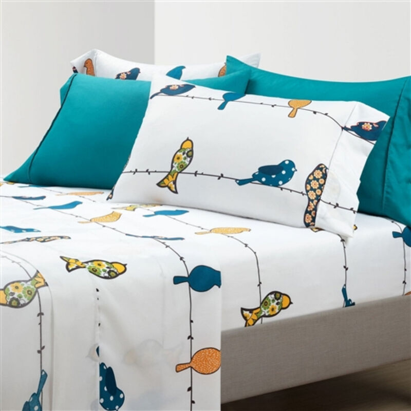 Floral Birds on Wire 6 Piece Sheet Set Soft Polyester Bedding for Bedroom