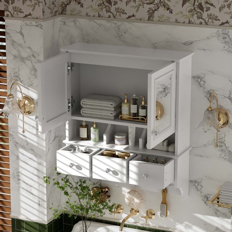 ELEMENT ACE 4-in-1 Wall Mounted Bathroom Mirror Cabinet 24 Inch Medicine Cabinet with Drawers Organizer Hooks High-Definition Mirrors with Storage for Bathroom Vanity image number 3