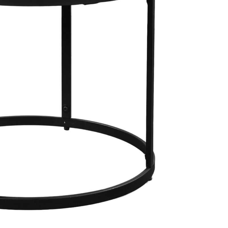 23 Inch Side End Table, Modern Round White Natural Marble Top, Classic Black Iron Frame