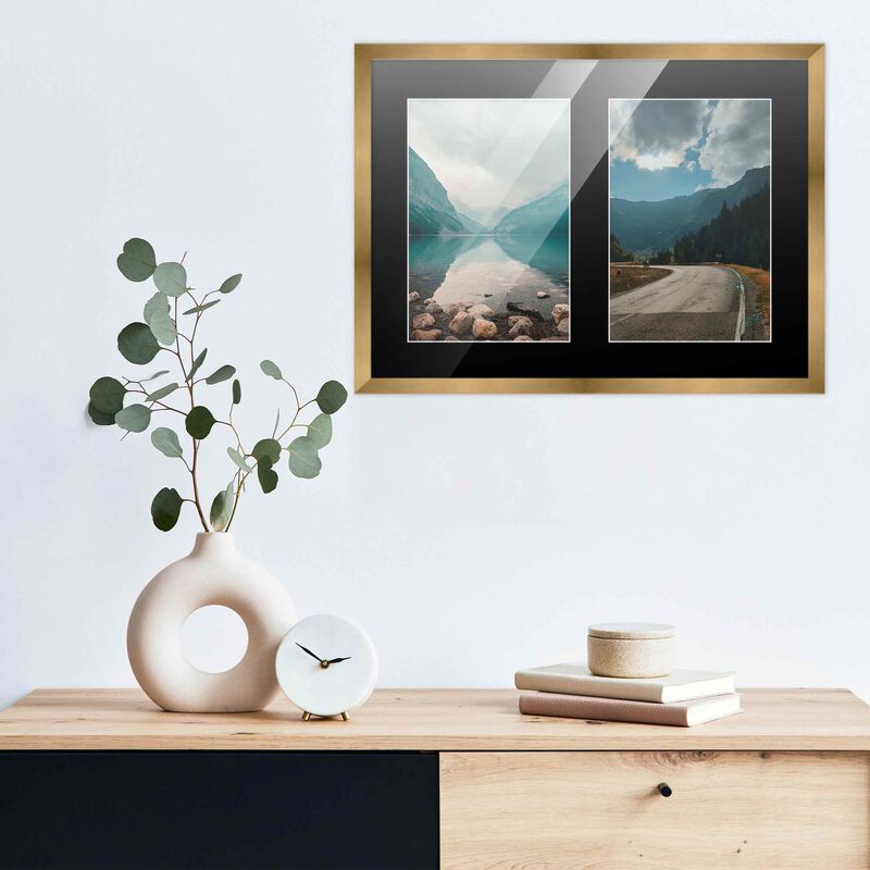 8x10 Wood Collage Frame with Black Mat for 2 4x6 Pictures