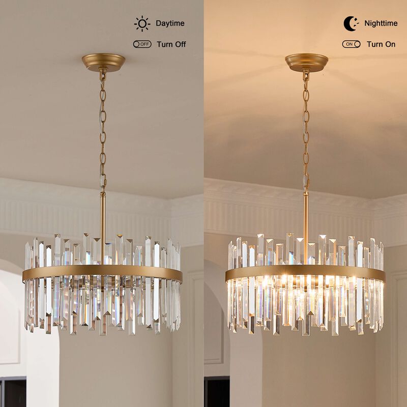 Candela Glossy Light Brass 5-light Drum Crystal Glass Chandelier image number 9
