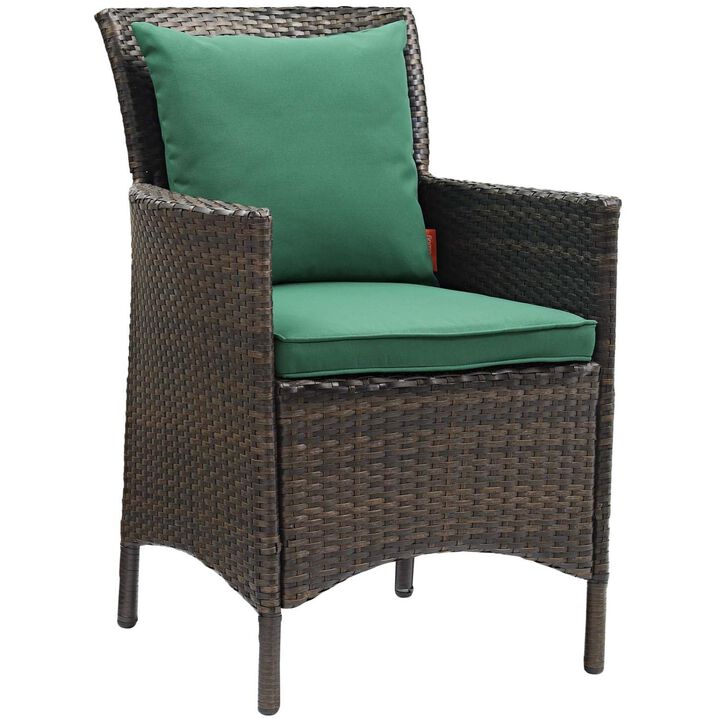 Modway Converge Wicker Rattan Outdoor Patio Dining Arm Chair with Cushion in Brown Green