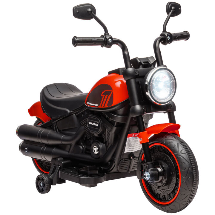 BreeBe 6V Kids Motorcycle w/ Training Wheels, Single-Button Start