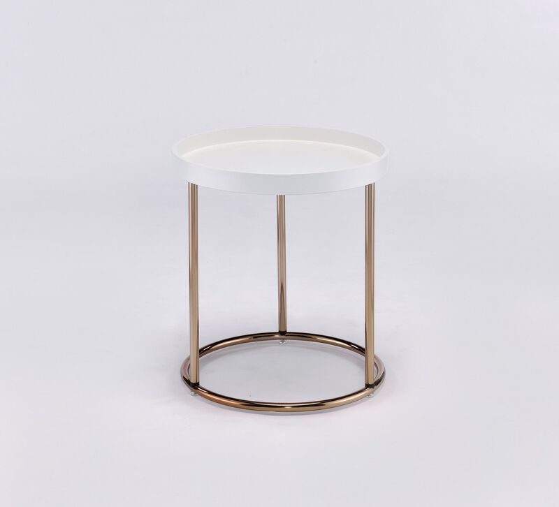 Homezia 22" Copper And White Solid Wood And Steel Round End Table image number 3