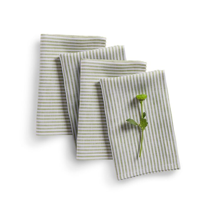 Solino Home 100% Pure Linen Dinner Napkins 20 x 20 Inch Set of 4 - Narrow Stripe