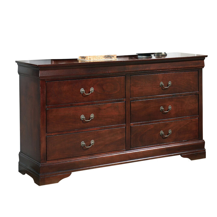 Deyr Wide Dresser, 6 Drawers, Bronze, Louis Philippe Molding Brown
