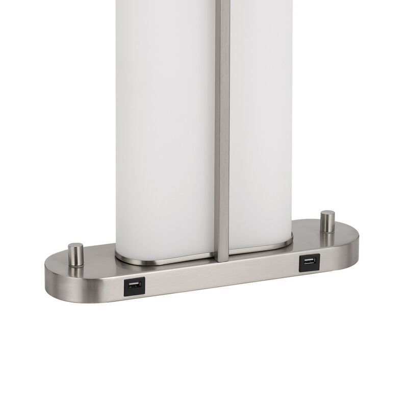 Mora Table Lamp Acrylic Shade, 2 USB, LED Lights, Chrome Steel 23 Inch - Benzara