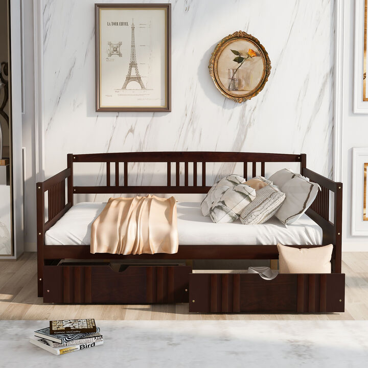 Whisen Full Size Wood Daybed with 2 Drawers, 78.2"x57.5", Solid Wood, for Bedroom Living Room