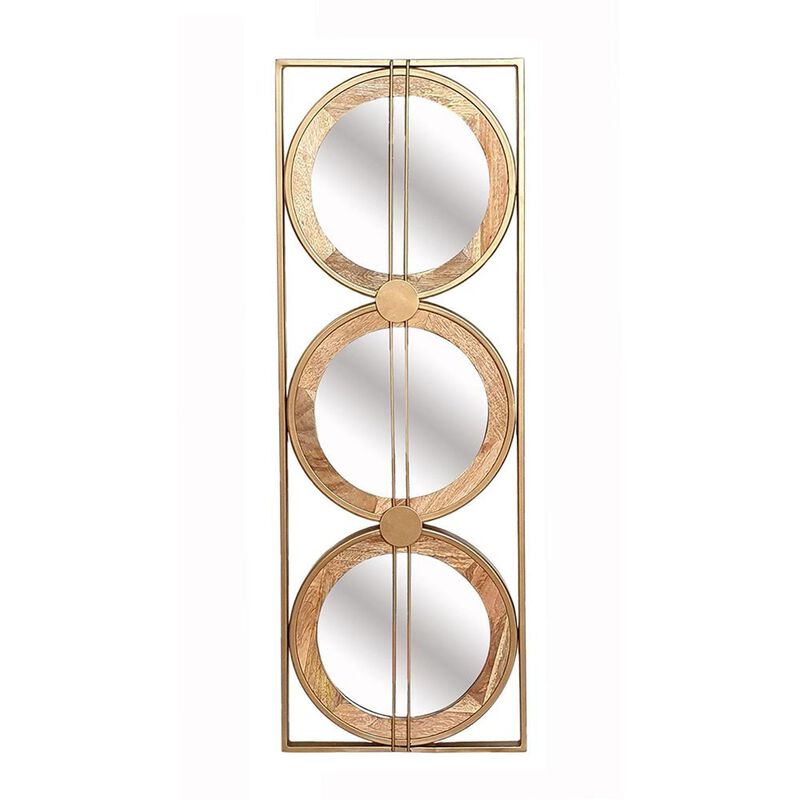 HomeRoots 14" Brown and Gold Aluminum and Wood Geometric Framed Accent Mirror image number 2