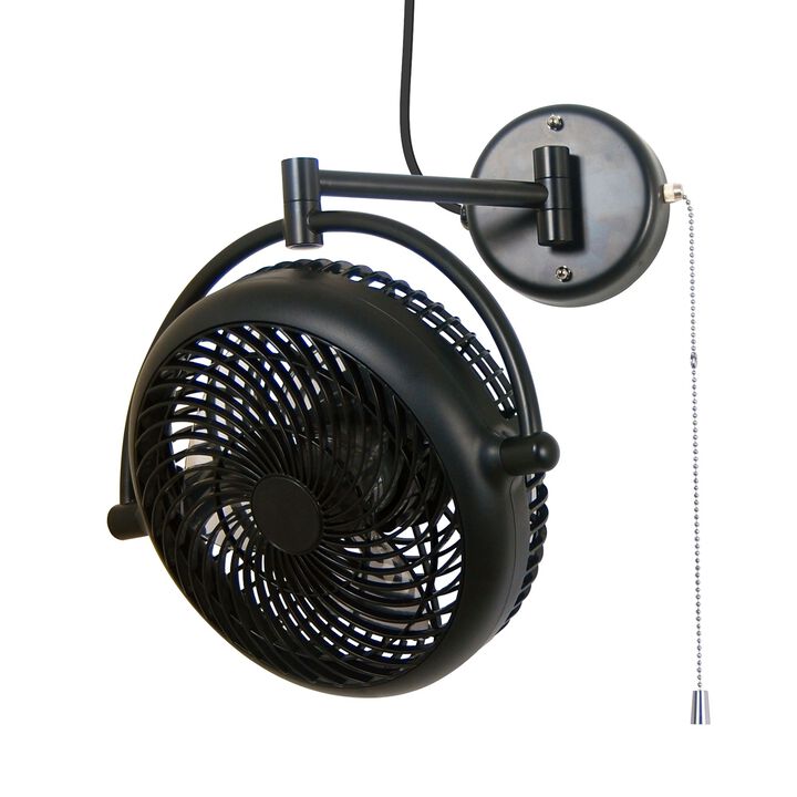 12.9 in. Black 2-Speed Wall Mount Fan with Pull Chain and Plug