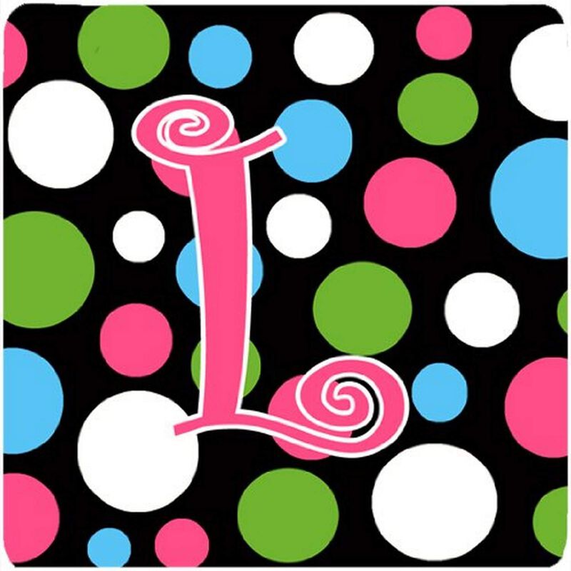 Caroline's Treasures CJ1038-LFC Monogram-Polkadots and Pink Foam Coasters (Set of 4), Initial Letter L, 3.5 H x 3.5 W, Multicolor