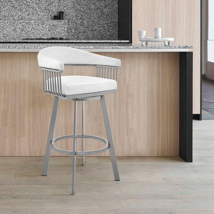 Chelsea  Counter Height Swivel Bar Stool in Black Finish and Gray Faux Leather
