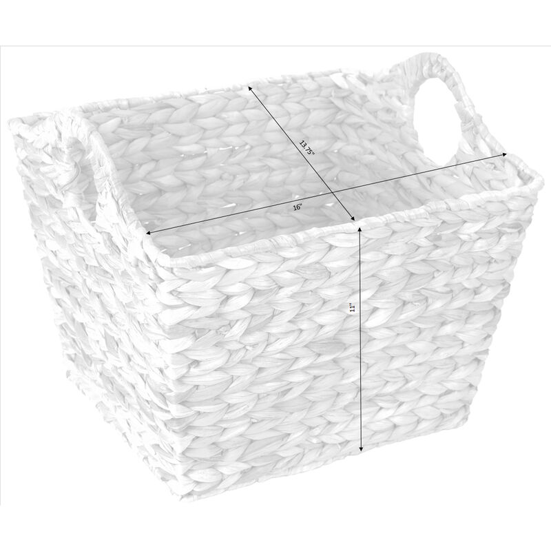 Water Hyacinth Rectangular Wicker Storage Baskets with Cutout Handles, Large