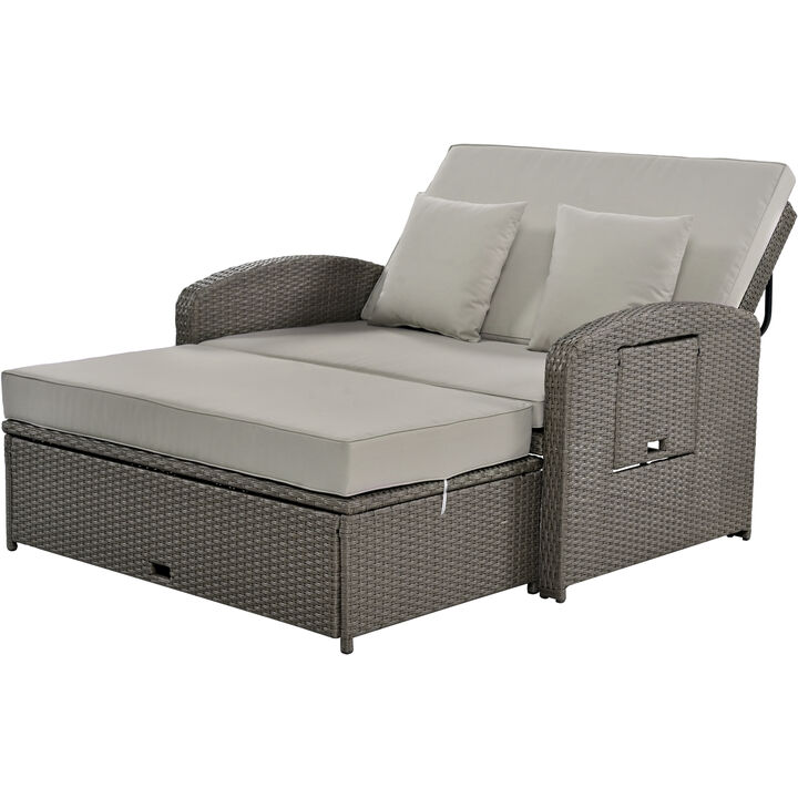 Merax Casual PE Wicker Rattan Double Chaise Lounge Daybed