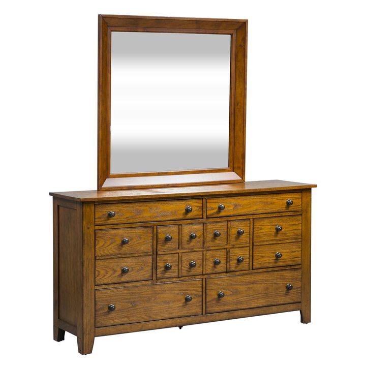 Liberty Furniture Grandpas Cabin Dresser & Mirror in Aged Oak