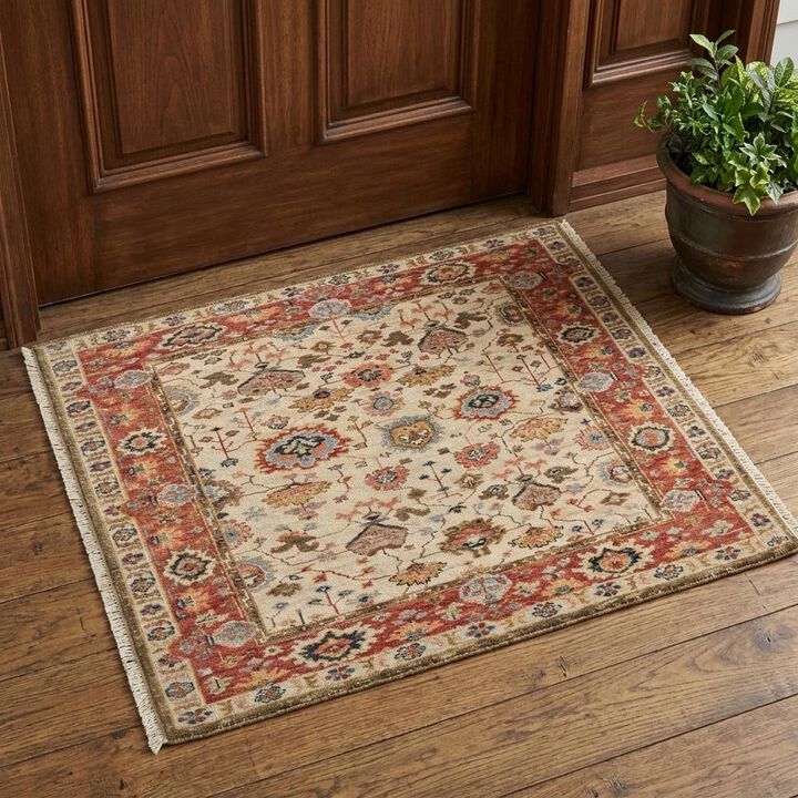 HomeRoots Wool Floral Hand Knotted Area Rug