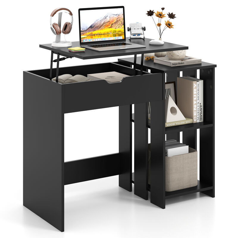 Space Saving Computer Desk with Hidden Compartment and Open Storage Shelves