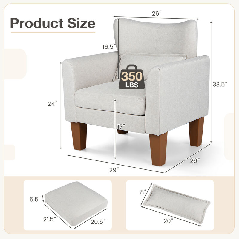 Upholstered Accent Chair with Removable Cushion and Pillow for Bedroom image number 2