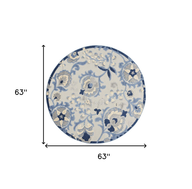 HomeRoots 5' Blue And Gray Round Floral Indoor Outdoor Area Rug image number 6