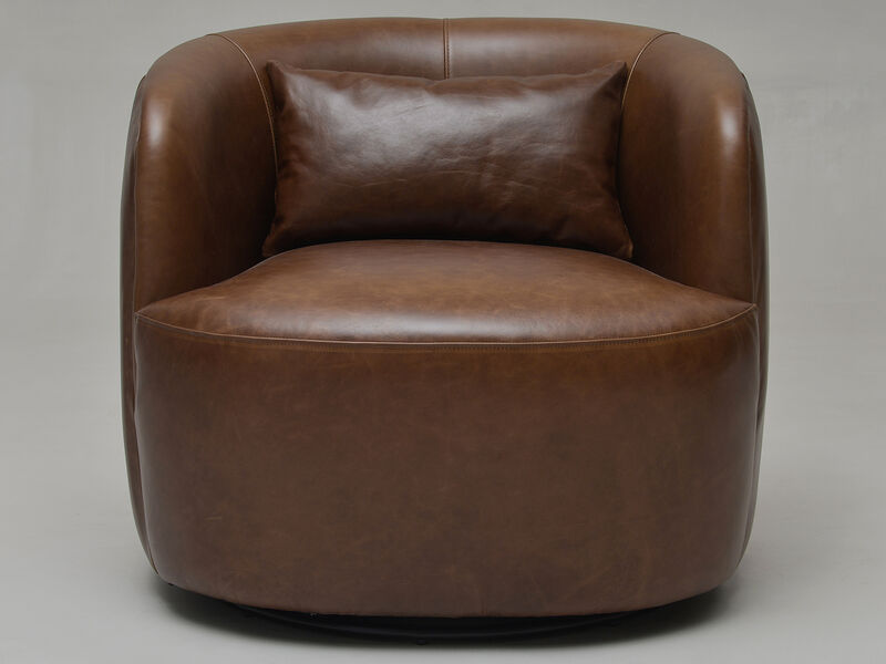 Ashlie 100% Top Grain Genuine Leather Swivel Barrel Chair image number 0