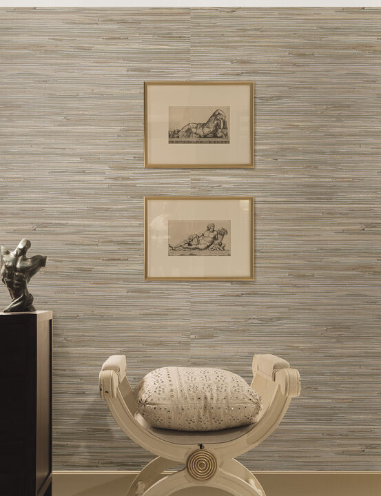 Heiki Light Grey Grasscloth Wallpaper