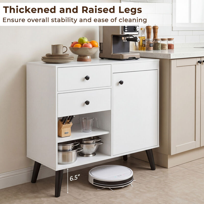 Modern Sideboard Storage Cabinet with 2 Drawers and Open Shelves image number 5