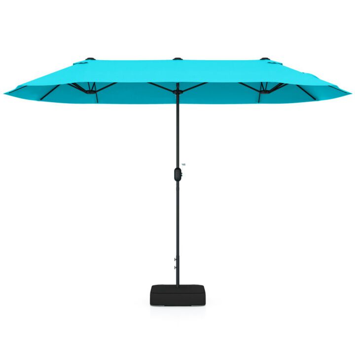 13 Feet Double-Sided Patio Twin Table Umbrella with Crank Handle