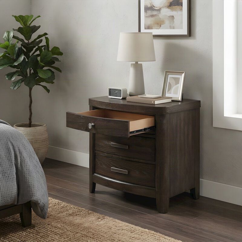 FurniFact Solid Rubberwood Veneer Nightstand with Drawer, Bedside Table image number 3