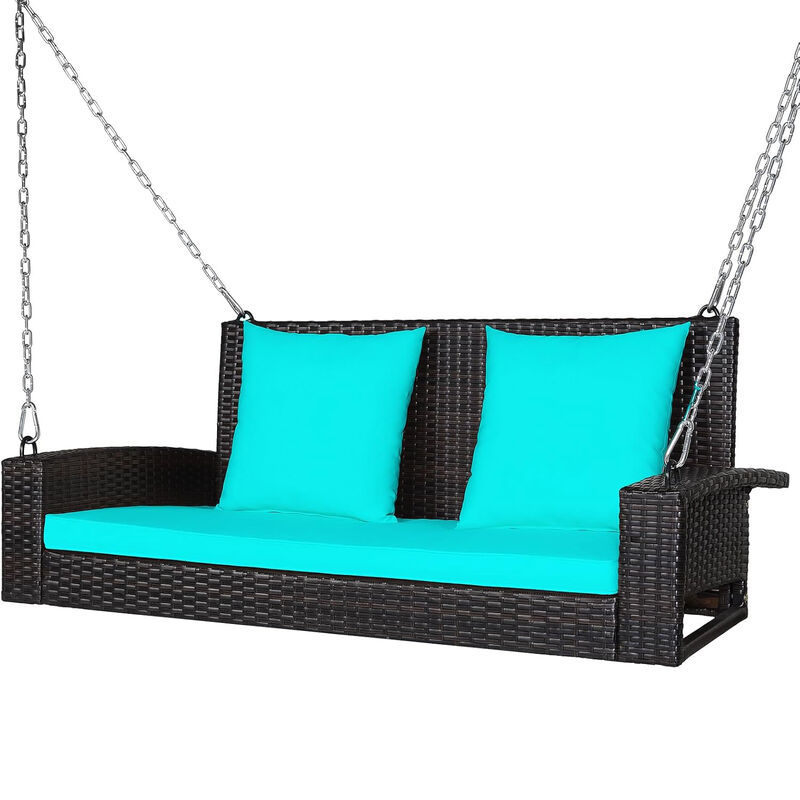 Mondawe 2-Person Wicker Hanging Porch Swing with 2 Back Cushions and 1 Seat Cushion