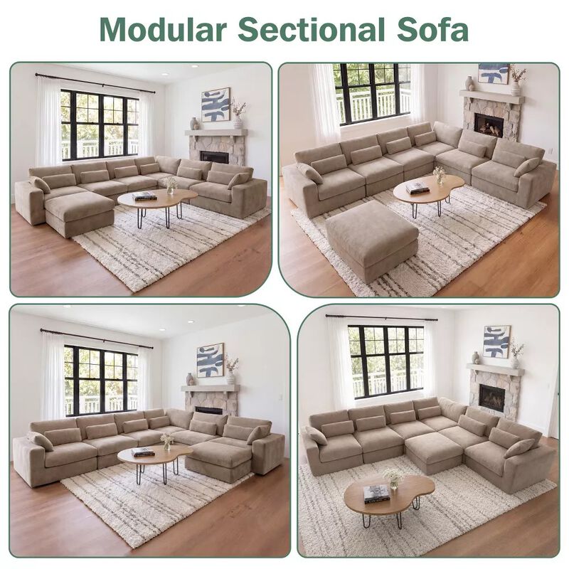 Vipbear 160" Oversized Modular 7-Seat V-Shaped Sectional Sofa with Movable Ottoman Boneless Couch image number 8