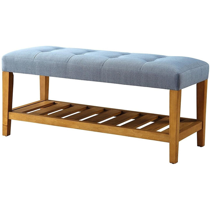 Upholstered Polyester Bench with Open Shelves for Entryway or Bedroom Storage