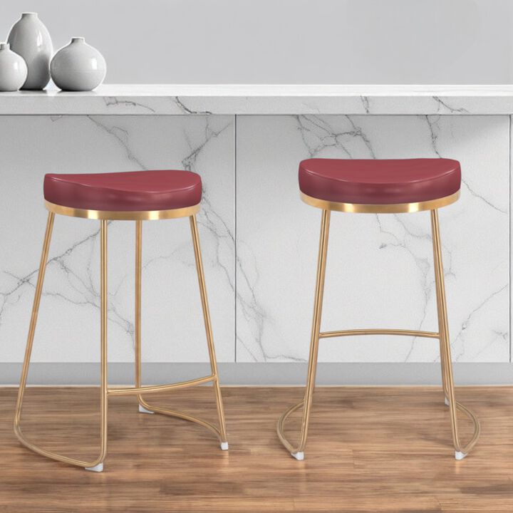 Hivvago Set of Two 26 Inch Red And Gold Stainless Steel Backless Counter Height Bar Chairs