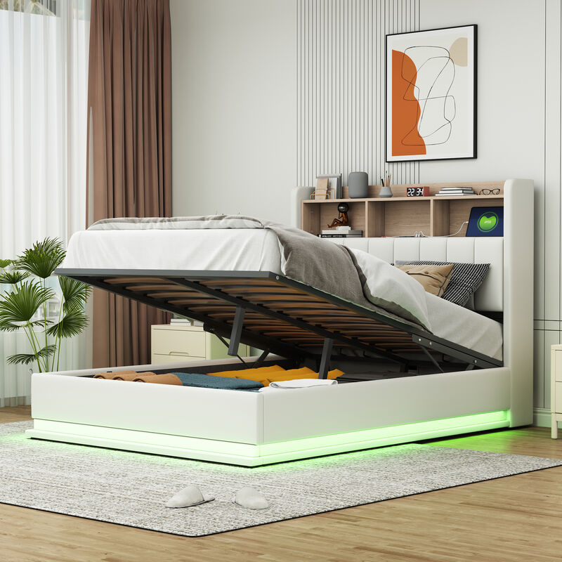 Merax Upholstered Platform Bed with Storage Headboard