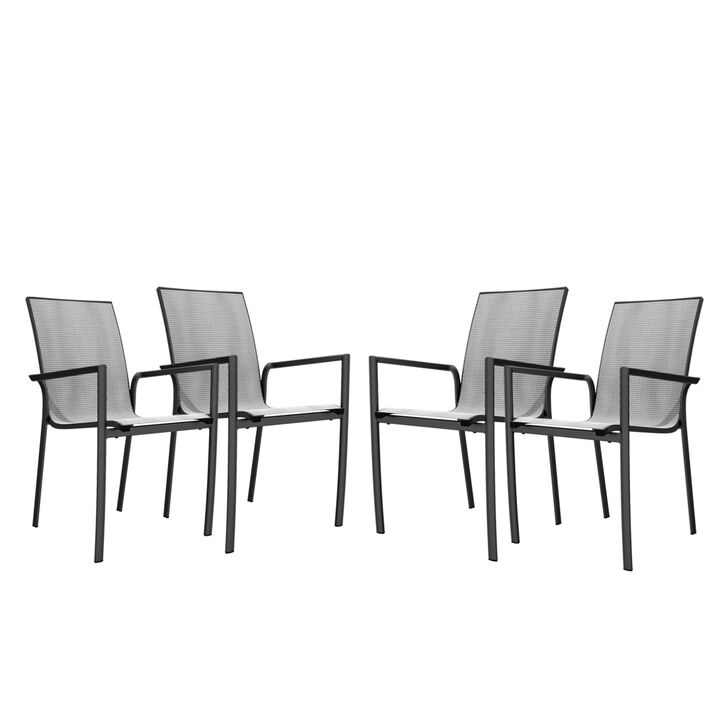 MONDAWE Stackable Aluminum Outdoor Dining Arm Chair with Quick Drying Mesh (Set of 4), Gray