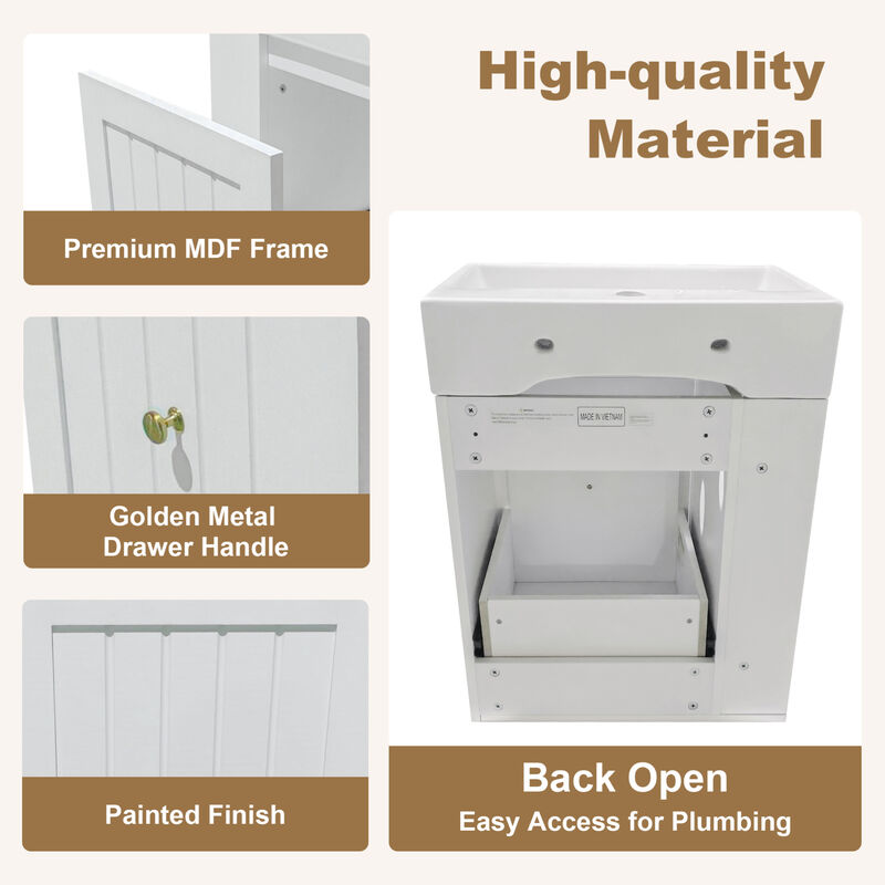 ELEMENT ACE Space-Saving Modern Wall-Mounted Bathroom Vanity with Ceramic Sink and Storage Drawer image number 4