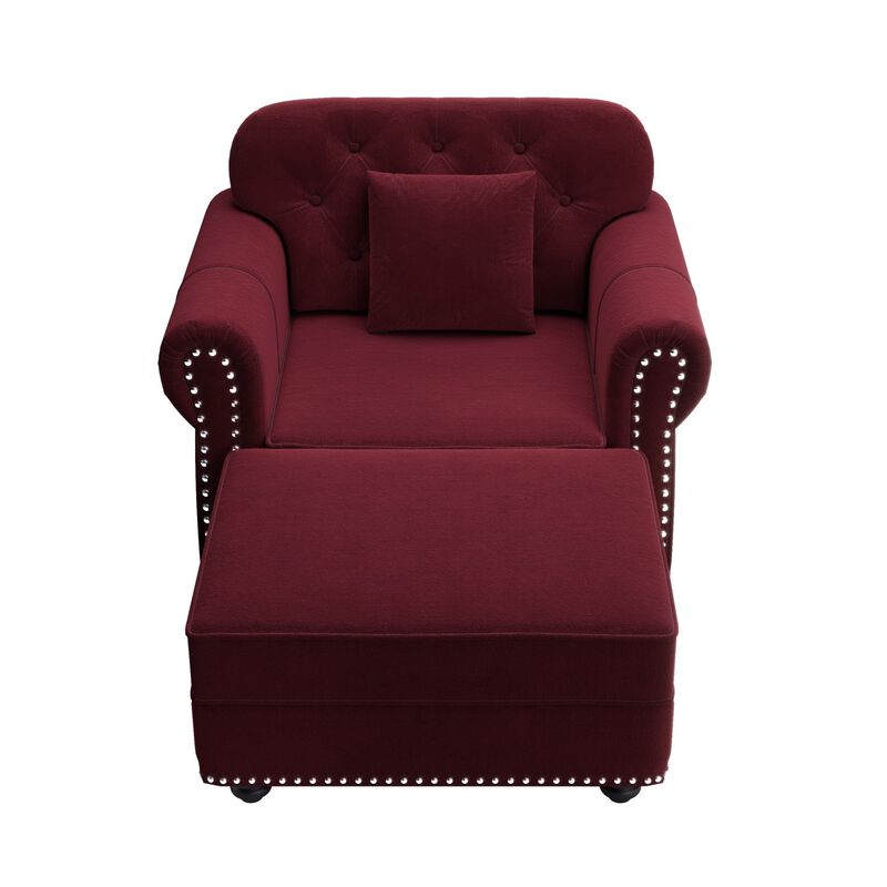 Sasgob Velvet Mid-Century Modern Chesterfield Accent Chair with Ottoman image number 0