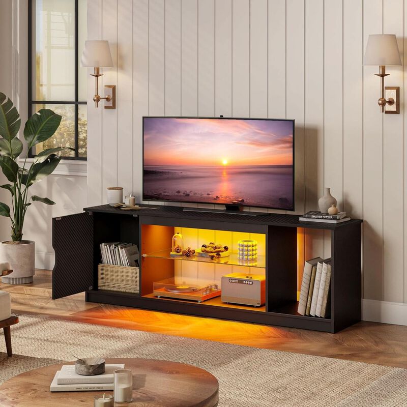 ShipItFurniture 58" LED TV Stand for 55/60/65-Inch TVs - Adjustable Tempered Glass Shelves image number 7