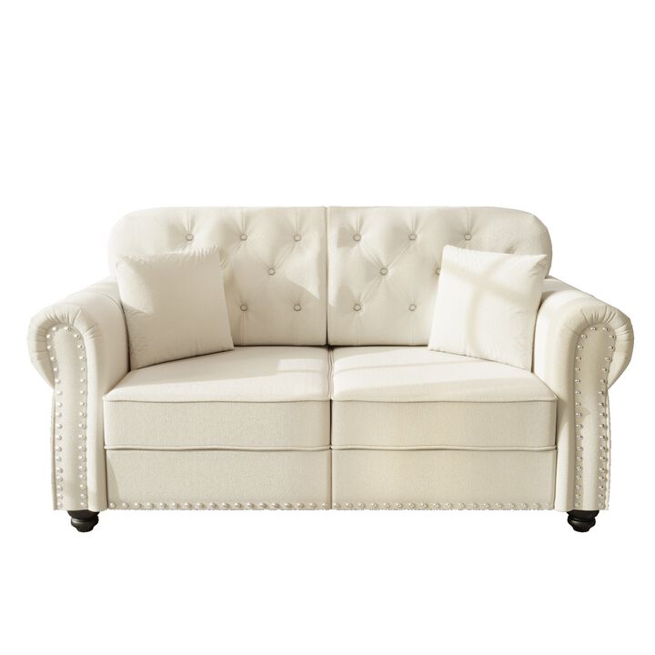 63" Velvet Chesterfield Sofa with Nailhead Trim and 2 Pillows